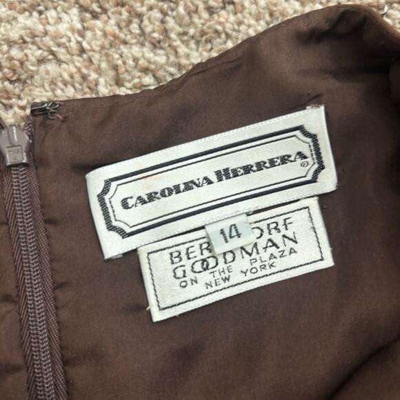 VTG Carolina Herrera Bergdorf Goodman Brown Silk Gown Long Sleeve Tiered Sz 14 - Picture 7 of 16